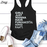 Feminism Tank Tops Girls Just Wanna Have Fundamental Human Rights Letter Print Sleeveless Tops Tank Women Summer