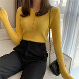 Knitted Women Button Sweater Pullovers spring Autumn Basic Women highneck Sweaters Pullover Slim female High Quality