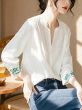 Small Blouse Temperament Light Luxury To Reduce The Age Of High-End Fashion Commuting White Printed Shirt