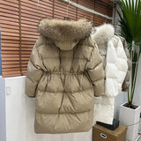 Winter Real Fur Collar Hooded Duck Down Coat Female Rain Feather Parkas Waterproof Winter Women's Long Puffer Warm