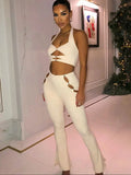 2022 Y2K Cut Out Pants Sets Women 2 Piece Halter Top And High Waist Pant Fashion Outfit Juicy Coutour Tracksuit