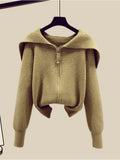 Winter Knit Two Piece Sets Womens Outfits Ladies Casual Sailor Collar Knitted Sweater And Wide Leg Pants Sets Koeran