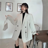 Autumn Temperament Suit Jacket Women Trendy Loose Black Blazer White Tailored Coat Korean Office Lady Overwear