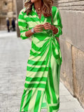 Summer Fashion Print Dress Blouse Neck Tie Mid Length Striped Skirt Casual Comfortable Street Women's Wear Dresses
