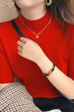 Sweater Knitted Blouse Women Tops Autumn and Winter Bottoming Tops Half-high Collar 2023 New Half Sleeve Clothes