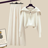 Winter Knit Two Piece Sets Womens Outfits Ladies Casual Sailor Collar Knitted Sweater And Wide Leg Pants Sets Koeran