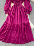 Vintage Women Hollow Out Long Dress Elegant Ruffle O-Neck High Waist A-Line Big Swing Party Vestidos Female New
