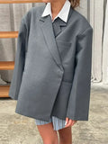 New V-Neck Inclined Door Blazer Blazer Loose Double Pocket Decorative