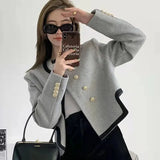 Jackets Women Elegant Cropped Tweed Blazers Office Lady Korean Short Irregular Suit Coat Tops Vintage Casual Outerwear