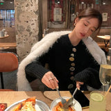 Black Knitted Cardigan Women Streetwear Chic Button Cropped Sweater Vintage Korean Autumn Winter Slim Casual Jumpers