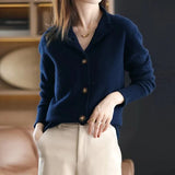 Winter Stand Collar Elegant Fashion Buttons Sweater Women Solid All-match Knitting Cardigan Lady Korean Style Warm