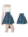 Women Bandage Decoration Fishbone High Waist Denim Skirts Sexy Mini Length Skirt Temperament Fashion Puffy Skirt 2023