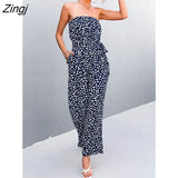 Street ladies jumpsuits Holiday overalls 2022 spring and summer sexy tube tops lace-up printed jumpsuit women