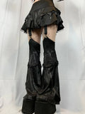 SUCHCUTE Gothic Leather Patchwork Mini Skirts With Trouser Leg Women Lolita Grunge Skirt Dark Academic Streetwear Punk