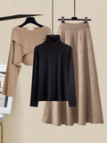 3 Piece Sets Womens Outfits Korean Casual Irregular Knitted Sweater +basic T-shirt +knitting Skirts Set Women