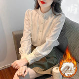 Shirt Women's Spring And Autumn New Loose Thin Korean Version Of Age-Reduction Long-Sleeved Basic Simple Solid Color