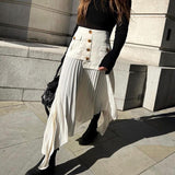 Temperament Elegant Wind 2025 Autumn New Solid Color Splicing Irregular Surrhetic Folding Mid-Dress Skirt Half-Dress Woman