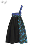 Print Patchwork Skirt Women's Kawaii A-line High Waist Irregular Skirts Korean Fashion Casual Harajuku Streetwear