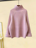 Winter Warm Two Piece Sets Womens Outfit Office Ladies Elegant Turtleneck Knitted Loose Sweater And Woolen Pants Sets