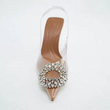 Brand ZAR 2022 Summer New Rhinestones Fashion Pointed Toe High Heels Sexy Outer Wear Muller Sandals Slippers Pumps Women