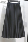 Women Elegant Long Pleated Skirts Spring Autumn Classic High Waist Solid Vintage Saias Midi