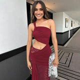 Sheer Draped One Shoulder Cut Out Maxi Dress- Outfit