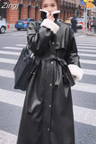Winter Long Warm Thick Leather Trench Coat for Women with Faux Fur Inside Belt Loose Korean Fashion 2023 Fur Lined