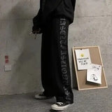 straight print women's pants Korean version ins elastic waist loose wide-leg mopping pants street hip-hop ulzzang