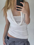 Hot Girls Fake Two Temperament Folded Backs And Collar Sleeveless T-Shirts Simple Thin
