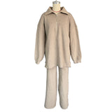 Blogger's Set Of Brace Lap Collar Casual Half-Tipper Trousers Wide Leg Trousers Autumn And Winter Two Sets Of Wide-Legged