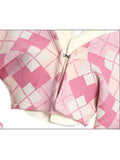 Argyle Heart Pattern Sweaters Long Sleeve Cardigan 2023 Autumn Winter Pink Sweater Women's Collar Button Cardigan