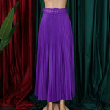 High Waist Pleated Long Skirt With Belt- Outfit