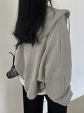 gray oversize hoodie with zipper and