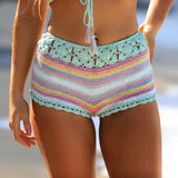 Queens Women Colourful Striped Bohemian Hand Weaving Short Ladies Beach Elastic Waist Boho