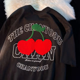 Shirts Cherry Embroidery Woman Tshirts Y2k Aesthetic Streetwear Casual Short Sleeve T Shirt for Women Ladies Top