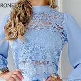 Women Elegant Lace Patchwork Long Sleeves Crop Top Floral Print Bottom Fashion Working Short