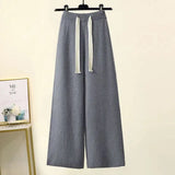 Winter 2 Piece Sets Womens Outfits Office Ladies Oversized Knitted Swerter And Wide Leg Pants Suits Knitting Two Piece