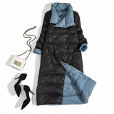 Plus Size Women Double Sided Down Long Jacket White Duck Down Coat Winter Double Breasted Warm Parkas Snow