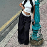 Low-Rise Color Lace Lace Waist Loose Casual Pants Fashion Woven