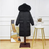 Winter Loose Windbreak Long Coat Women Real Natural Fur Hooded Jacket 90% White Duck Down Coat Thick Warm Snow