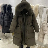 Puffer Jacket Women 2023 New Winter 90% White Duck Down Coat Female Thick Warm Hooded Big Raccoon Fur Snow