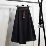 2022 Autumn Women Plaid Irregular Wool Midi Skirts Pleated Sashes England Style Vintage Warm A-Line Long Skirt Faldas Mujer