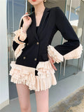 Fall 2021 Black Blazer Women Fashion Designer Ruffle Double-Breasted Coat Patchwork Ladies Suit Jackets Long