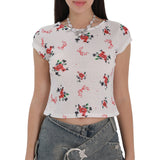 New Flower Print Tender Girl Top Cute Sweet Lady Top Hottie