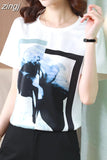 Fashion Women Shirt Silk Blouses for Woman Short Sleeve Shirts Tops Woman White Print Pullover Summer OL Blouse Tops