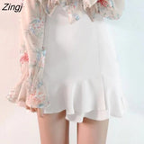 Solid Skirts Women Ruffles Irregular Hem Korean Style Elegant Trendy Ulzzang Stretchy Female Bottom Popular Chic OL