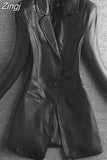 Spring Elegant Black Light Soft Faux Leather Blazer Long Sleeve Slim Fit Luxury Women Blazers and Jackets Fashion