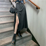 High Waist Black Sexy Skirts Women Summer Lace Up Irregular Saia 2021 New Vintage Harajuku Punk For girls Long Skirt