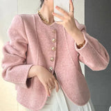 Cropped Blends Women Vintage Elegant Short Wool Coat Korean Single Breasted Jackets Sweet Casual All Match Outerwear