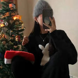 Y2K Sweet Sweater Women Kawaii Print Knitted Pullovers Christmas Vintage Red Knitwear Streetwear Korean Casual Jumpers
